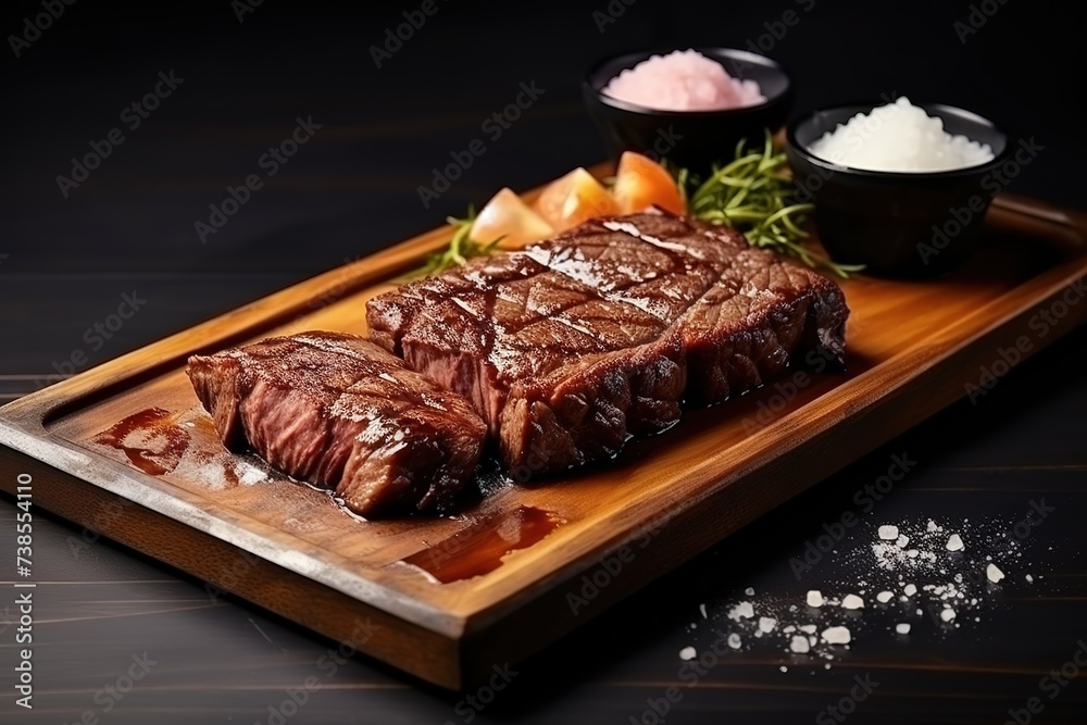 slices of roast beef on a fresh red table, processed roast beef and so, there is empty space for text, greetings, wallpaper, posters, advertisements, etc.,