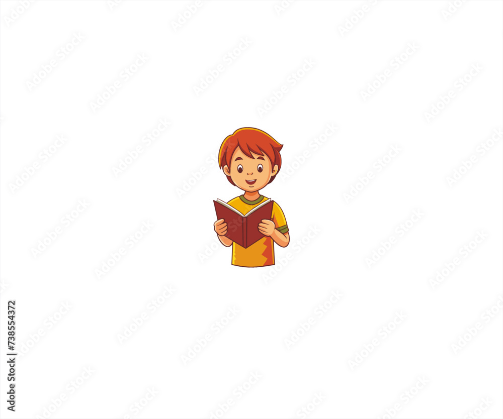 character kids student reading book illustratuin character kids student reading book illustratuin