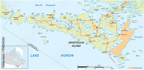 Vector map of the Canadian island of Manitoulin in Lake Huron  Ontario  Canada