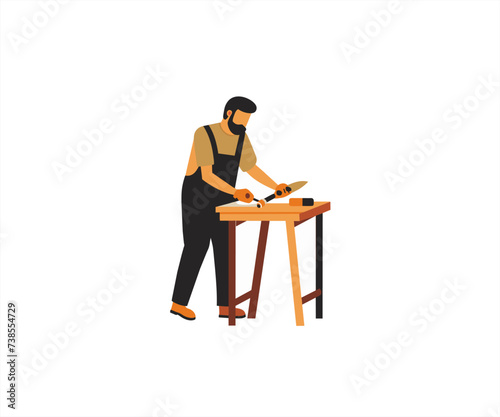 man work in the table character mascot illustration