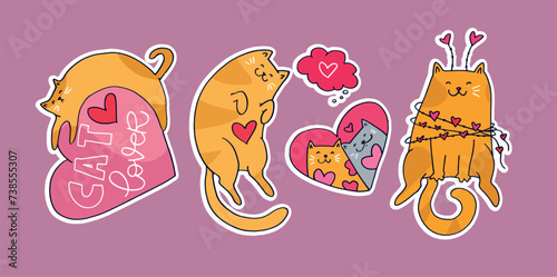 Cute set of color cats. Sticker art pet. 100% vector image.