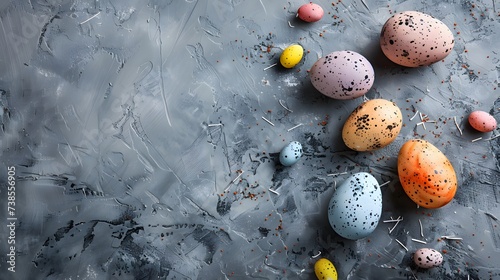 Easter composition on grey concrete background 2024