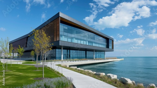 A modern technology building on the lake front © MdBaki