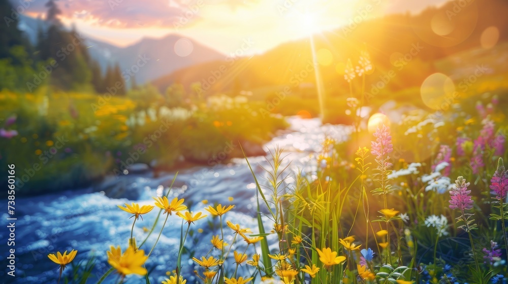 Fototapeta premium Water flowing summer spring background