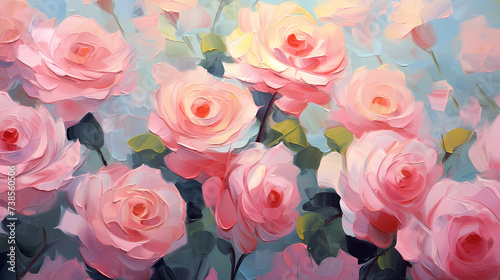 Rose flower illustration, floral banner with roses and bokeh glow