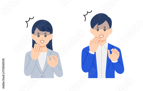 びっくり･ショックなポーズをするビジネスパーソン男女のセット【人物ベクターイラスト素材】
