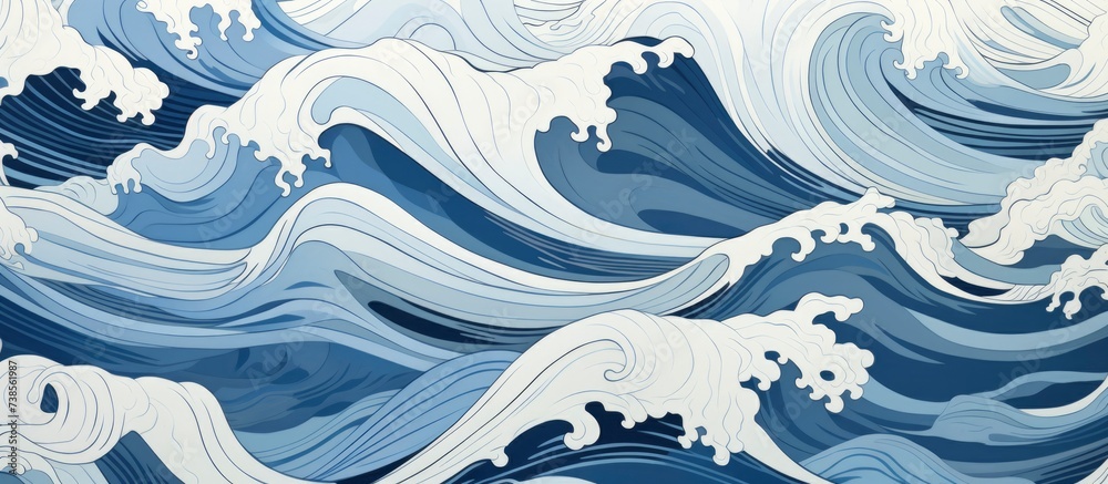 Fototapeta Flowing Serenity White and Blue Water Waves in Mesmerizing Swirls