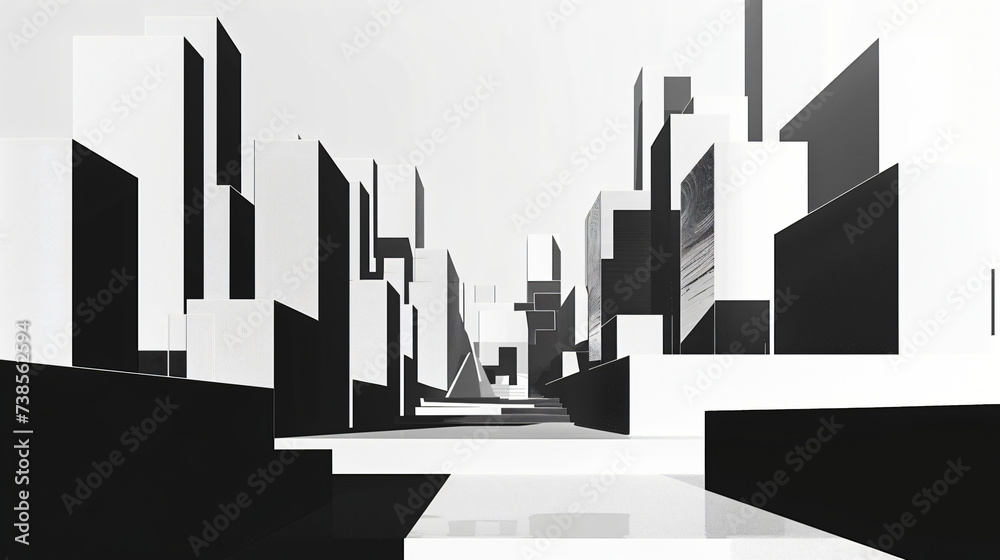 Contemporary abstract geometric art of buildings