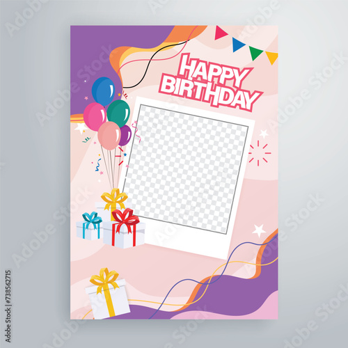 happy birthday cartoon flyer design, Photo Collage design template for birthday card