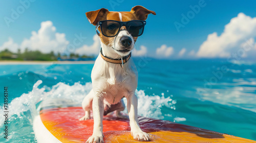 Cool dog surfing with sunglasses © Daniel