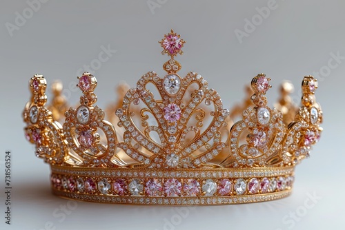 A princess crown made by gold and diamonds on grey background