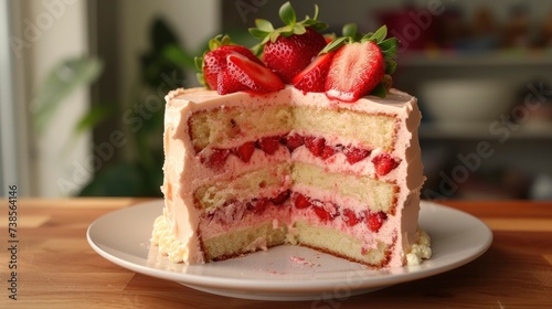 Strawberry cake cut in half
