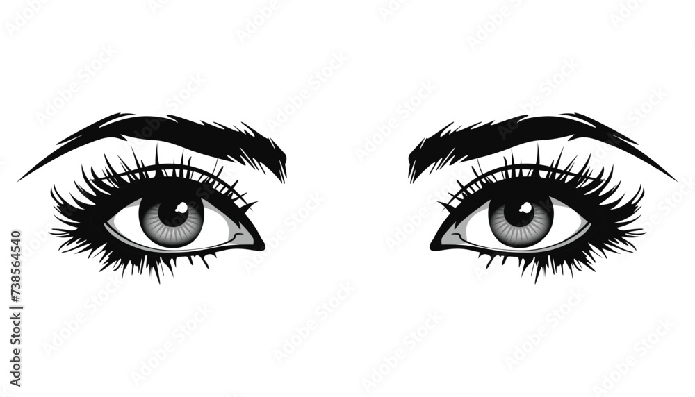 Beautiful female eyes with big lashes and eyebrows. Eyeliner glamour makeup. Icon Beautiful female eyes with big lashes and eyebrows. Eyeliner glamour makeup. Icon