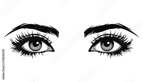 Beautiful female eyes with big lashes and eyebrows. Eyeliner glamour makeup. Icon