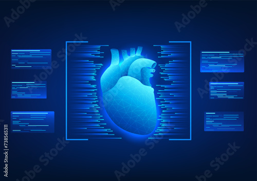 Medical technology background, Framed heart with data table The concept of modern medicine using technology to perform heart transplants to treat patients.