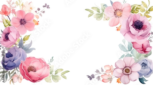 Watercolor floral decorations on transparent background
