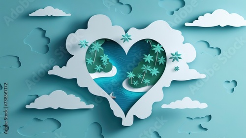paper cut heart shape ocean view