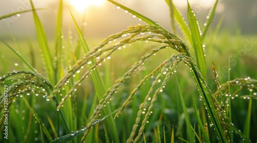 The dew point of the paddy in the early morning