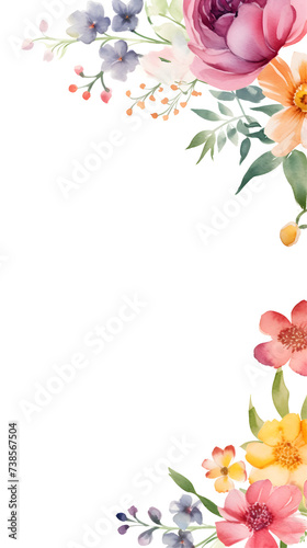 Watercolor floral decorations on transparent background