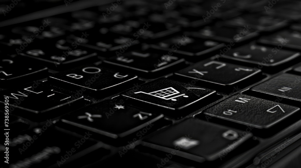 Shopping cart symbol on a black keyboard