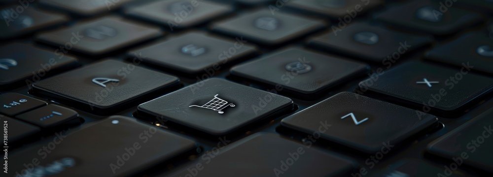 Shopping cart symbol on a black keyboard Shopping cart symbol on a black keyboard