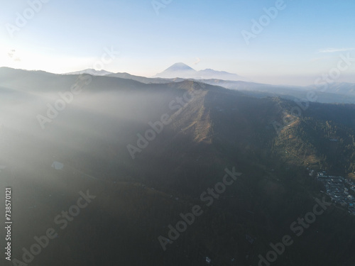 Aerial morning view of a mountain in Bromo  East Java  Indonesia