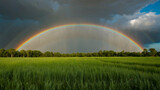 Rainbow Over Green Landscape, Copy Space for Diversity and Inclusion in Conservation Efforts

