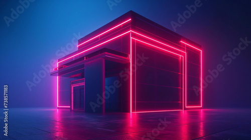 Dark building with neon illumination