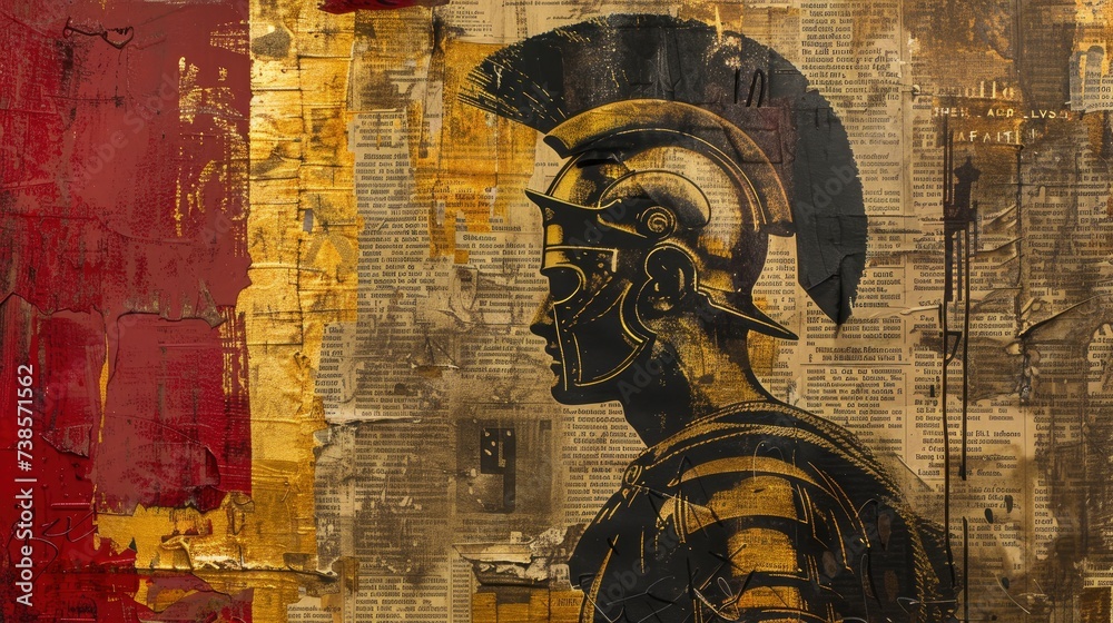 History Unveiled Old Document of a Roman Soldier, juxtaposed in Front of a Modern Newspaper