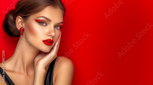 Beautiful young sexy super model with sophisticated use of  makeup and cosmetics.copy space for text ideal for promotion or advertising.