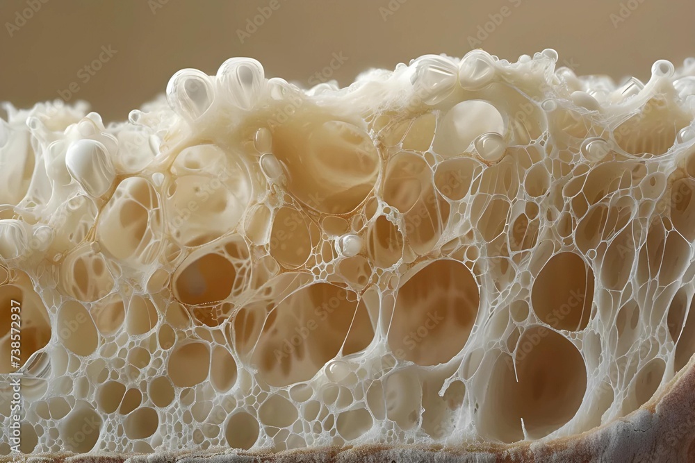 High-magnification image of a slice of bread, showcasing yeast cells ...