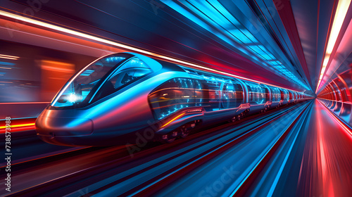 The future technology of high-speed transport. Futuristic bullet train or hyperloop ultrasonic train capsule, generative ai