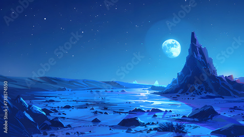 snow covered mountains at night with moon light