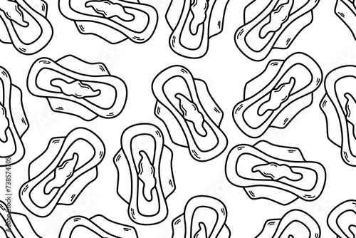 Pattern with menstrual pad. Doodle hand drawn vector illustration. Women menstruation periods.