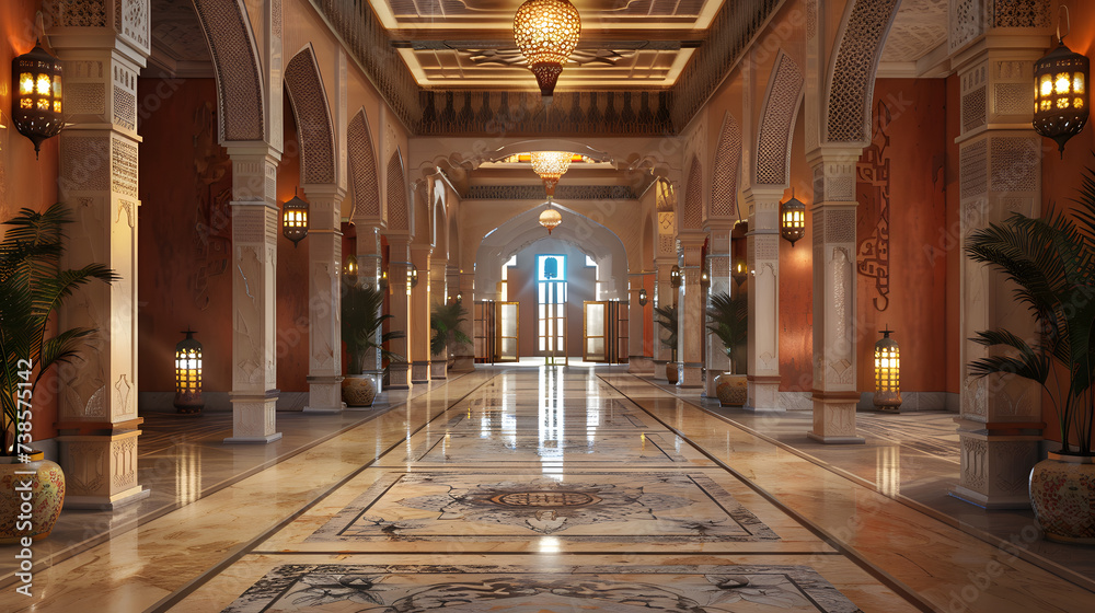 Luxurious muslim hotel lobby