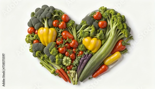 Heart made of fresh vegetables on white background. Healthy food concept.