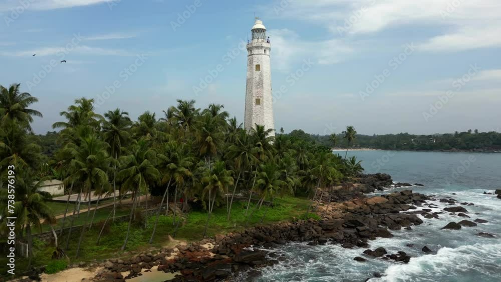 White colonial Dondra Head lighthouse among the palms on the jungle coast of Sri Lanka White colonial Dondra Head lighthouse among the palms on the jungle coast of Sri Lanka