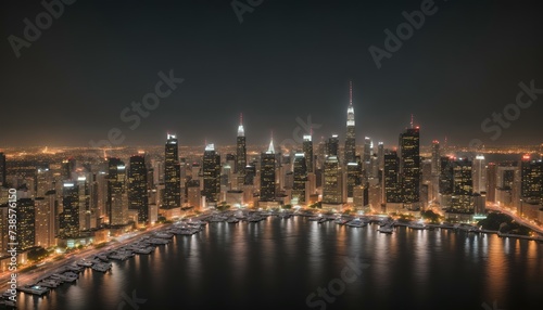 Aerial view of cityscape skyline at night © Naksh