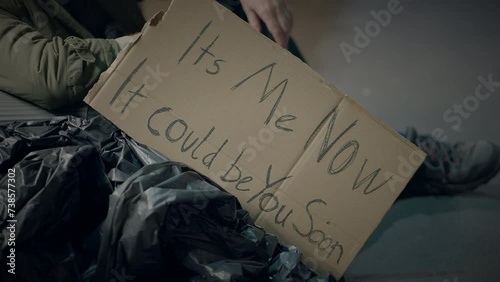 Depressed Unemployed Senior Homeless Beggar Being Poor After Job Loss