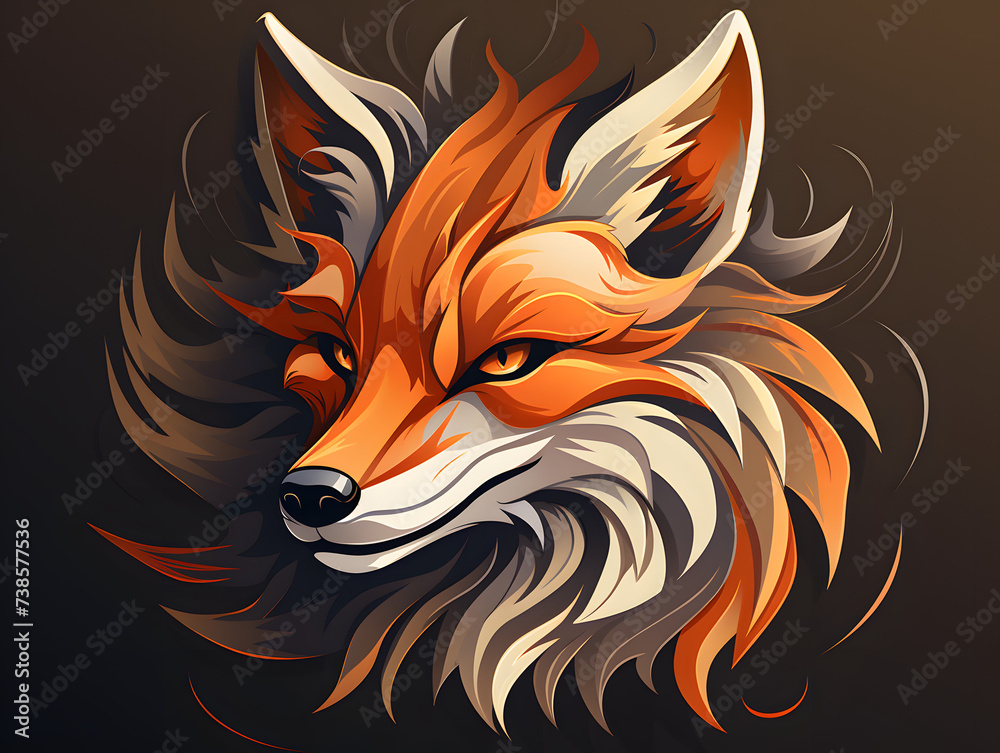 portrait red fox head, flat logo of Vector fox design
