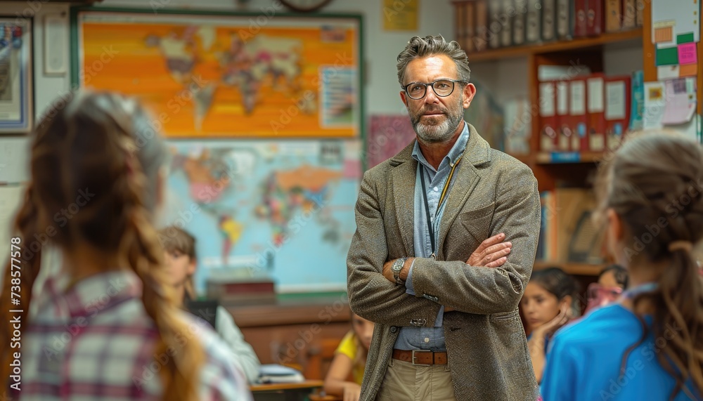 custom made wallpaper toronto digitalA middle-aged teacher in a school classroom teaching students. American style of teaching. Friendly atmosphere. High quality photo