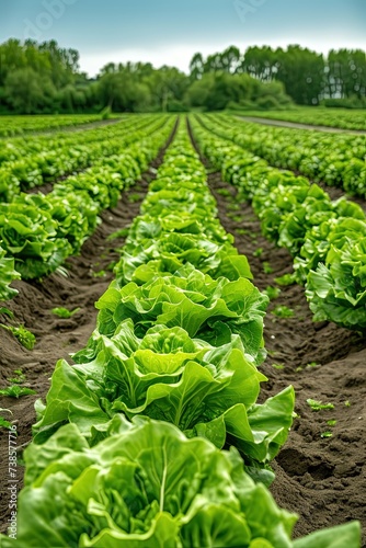 A lettuce field. Lush lettuce leaves dancing in the gentle breeze. © Евгений Федоров