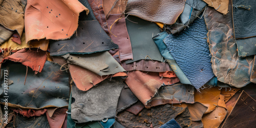 Scraps Of Leather And Fabric Carelessly Stitched Between Your Background Wallpaper Created Using Artificial Intelligence photo