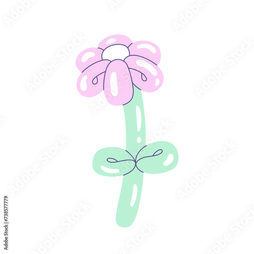 Balloon in shape of Flower. Pink Flower. Colorful inflatable flower made of twisted balloons. Design element for greeting card, invitation card, print, flyer, banner. Vector flat illustration