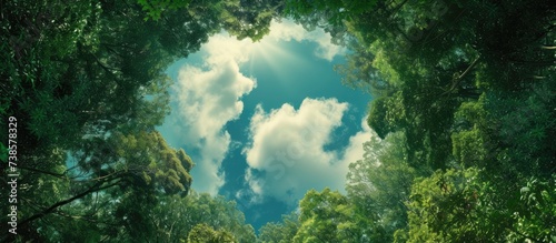 The forest's canopy features a cloud-shaped hole.