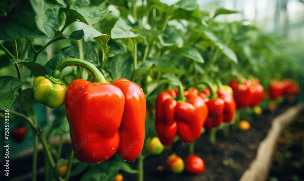 Beautiful ripe red pepper on branch in amazing sunny garden. Beautiful ripe red pepper on branch in amazing sunny garden.