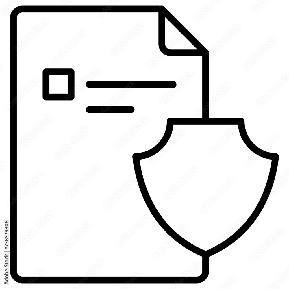 Document and shield Outline Icon Document and shield Outline Icon