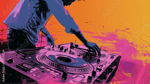 Vinyl DJing retro video games remix nostalgia in pop art photo