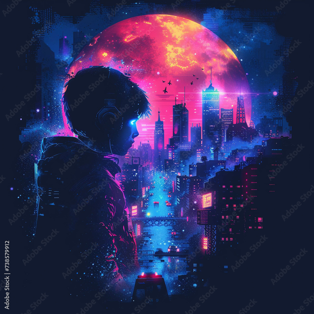 Pop silhouettes video game graphics ignite neon nostalgia