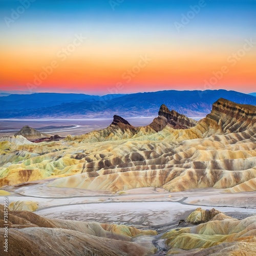 Death Valley, California. Panorama from Zabriesie Point at sunset